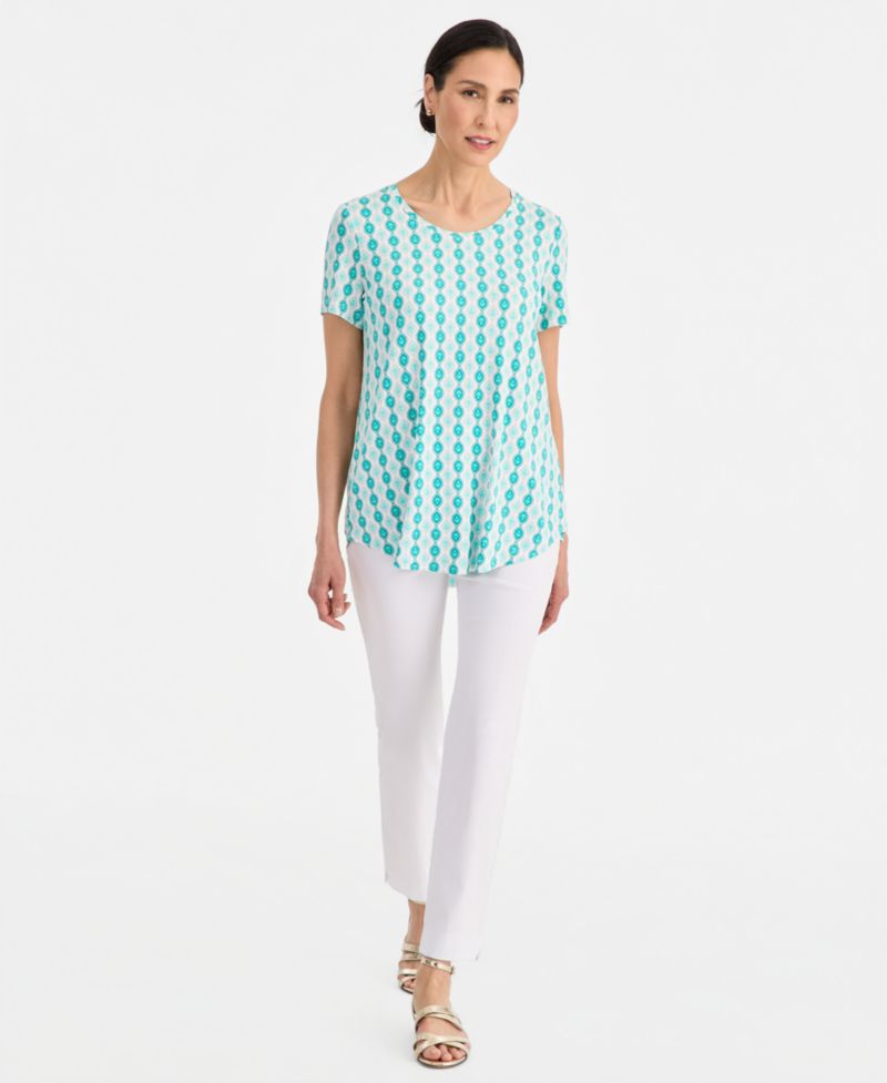 petite Printed Scoop-Neck Short Sleeve Top