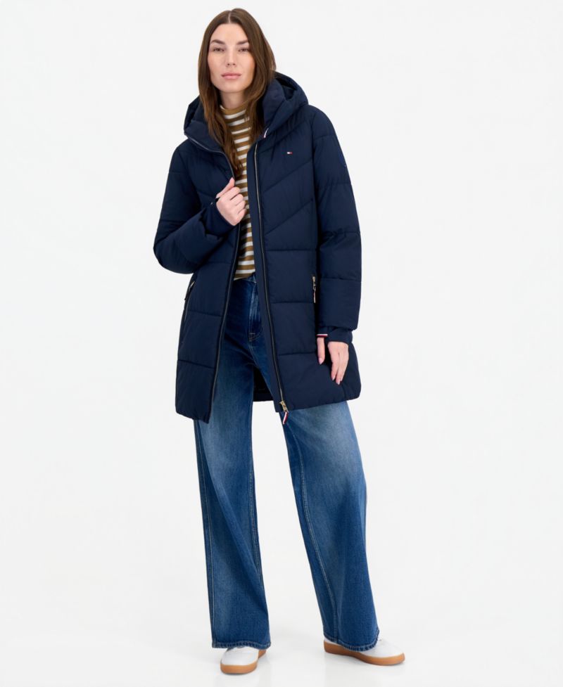 Women's Chevron-Quilted Puffer Coat