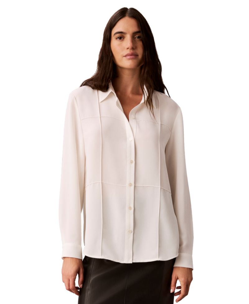 Petite Long-Sleeve Collared Neck Shirt