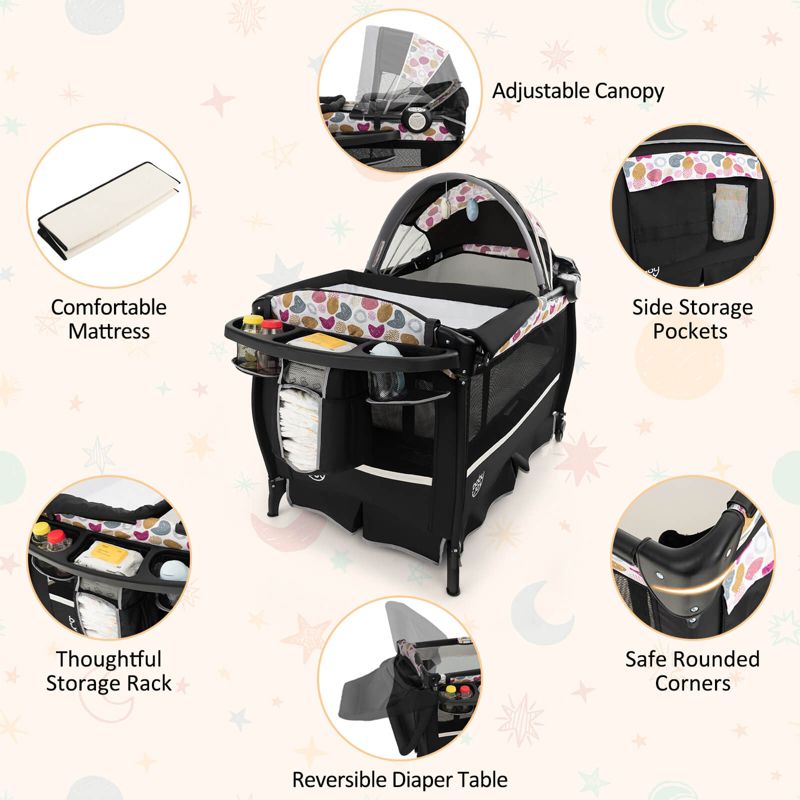 Pack Play Baby Diaper Changing Table 4 in 1 Foldable with Mattress
