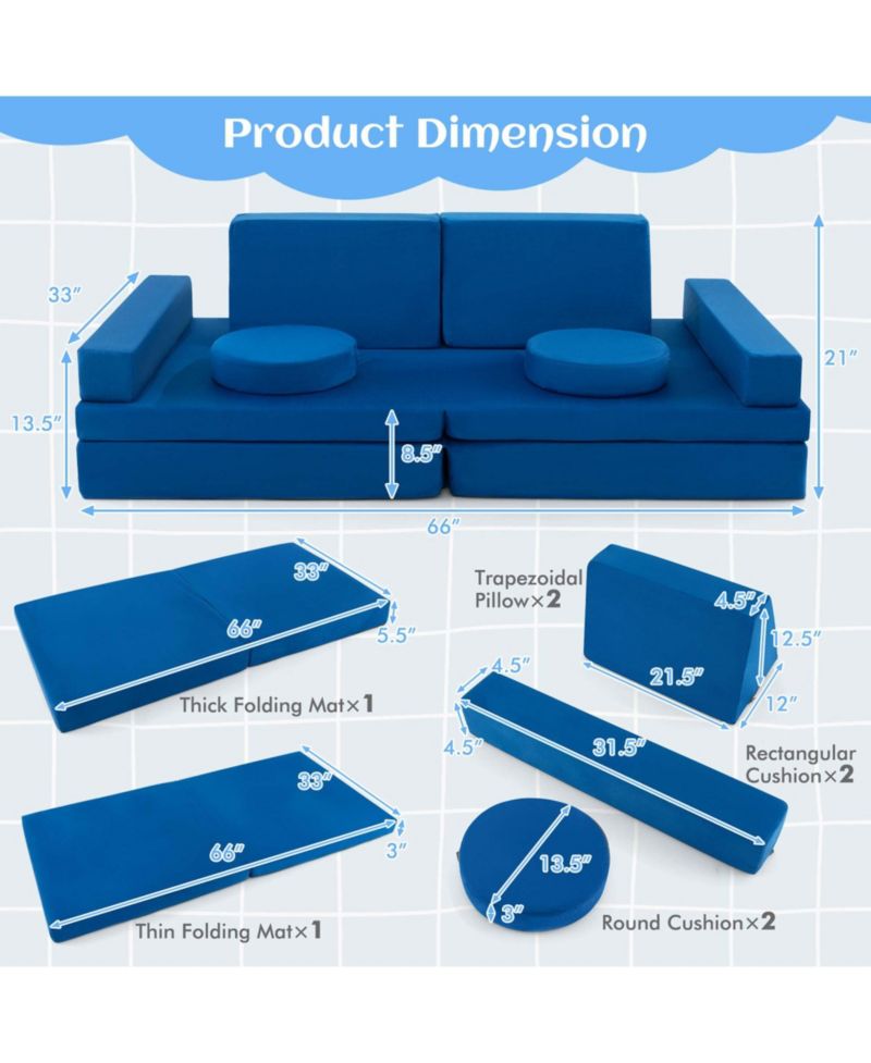 Kids Play Sofa Set Modular Convertible Foam Folding Couch Toddler
