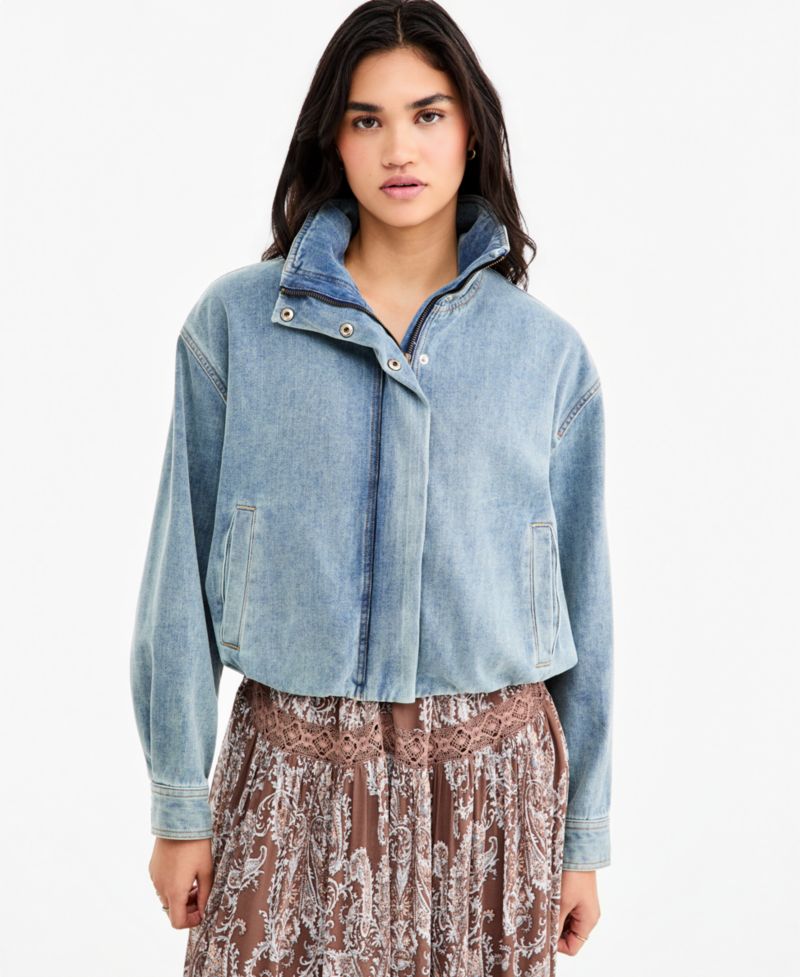 Women's Luxe Velvet Cropped Denim Jacket