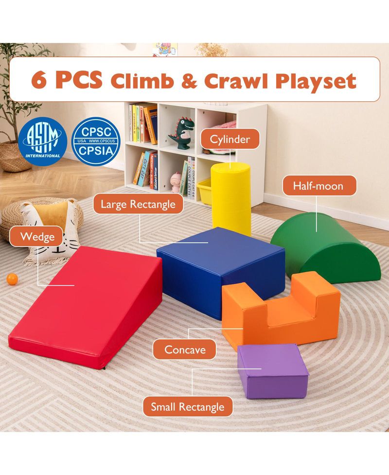 6-Piece Foam Climbing Blocks Playset for Toddlers Indoor Activity