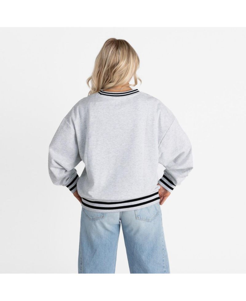 Women's Gray Alabama Crimson Tide Oversized Showdown Ringer Stripe Sweatshirt
