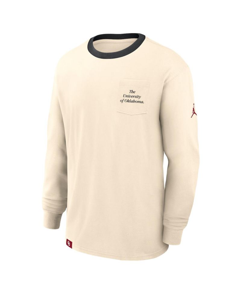 Men's Natural Oklahoma Sooners Athletic Prep Max90 Pocket Logo Long Sleeve T-Shirt