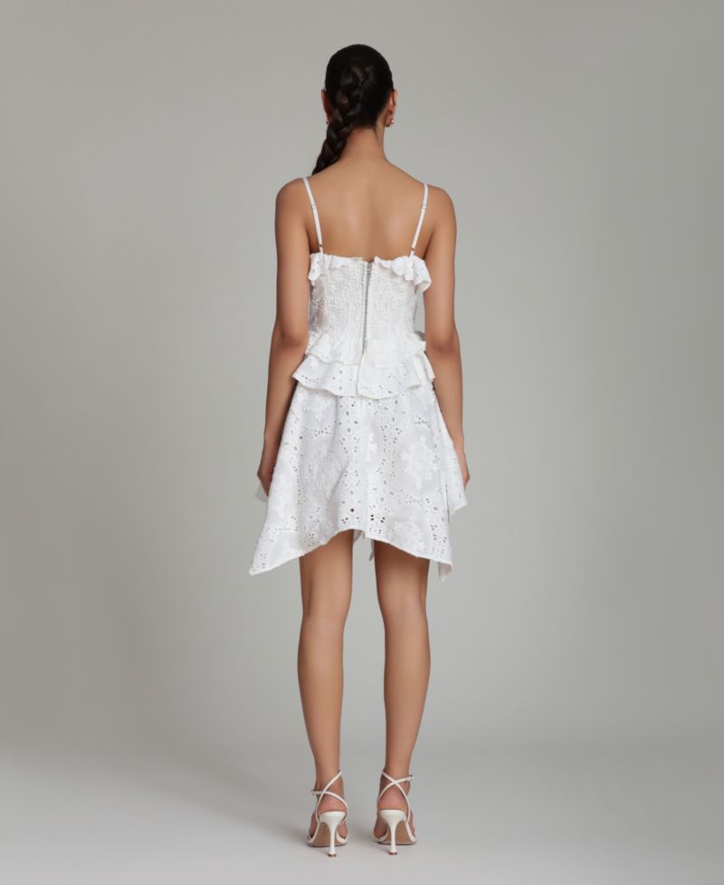 Women's Sweetheart Straps Ruffle Handkerchief Hem Mini Dress