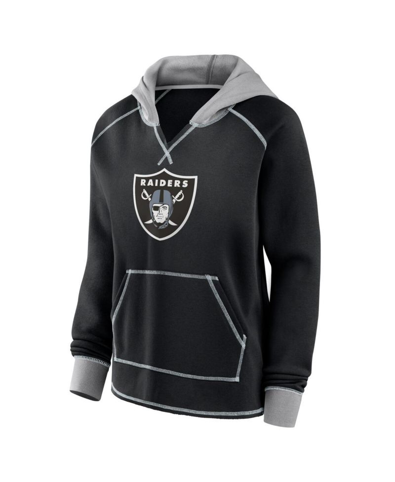 Women's Black Las Vegas Raiders Boom Fleece Pullover V-Neck Hoodie