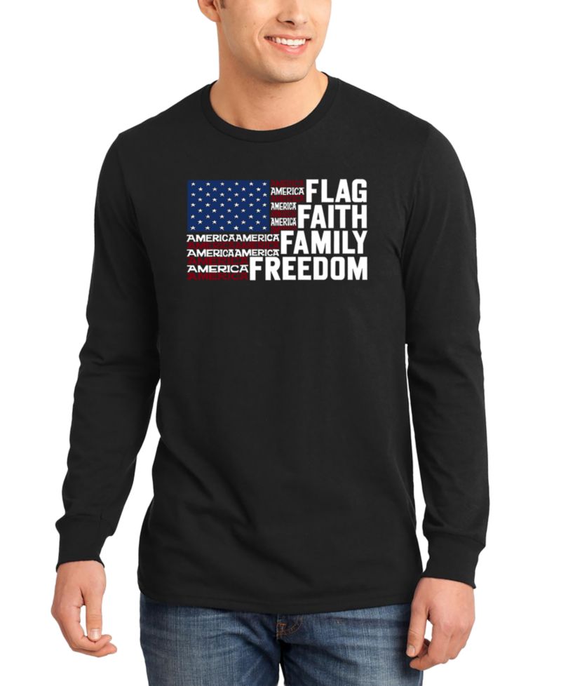 Men's Flag Faith Family Freedom American Flag Word Art Long-Sleeve T-Shirt