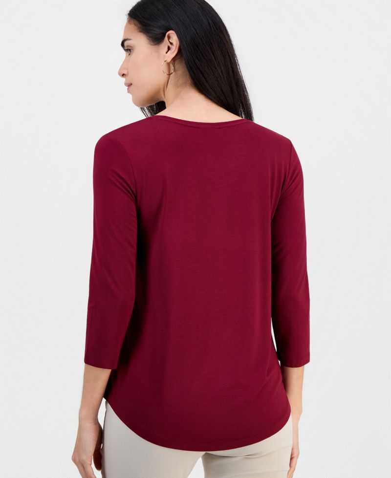 Petite 3/4-Sleeve Scoop Neck Top