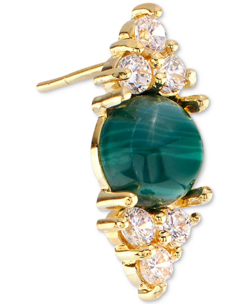 Malachite & Cubic Zirconia Cluster Stud Earrings in 14k Gold-Plated Sterling Silver