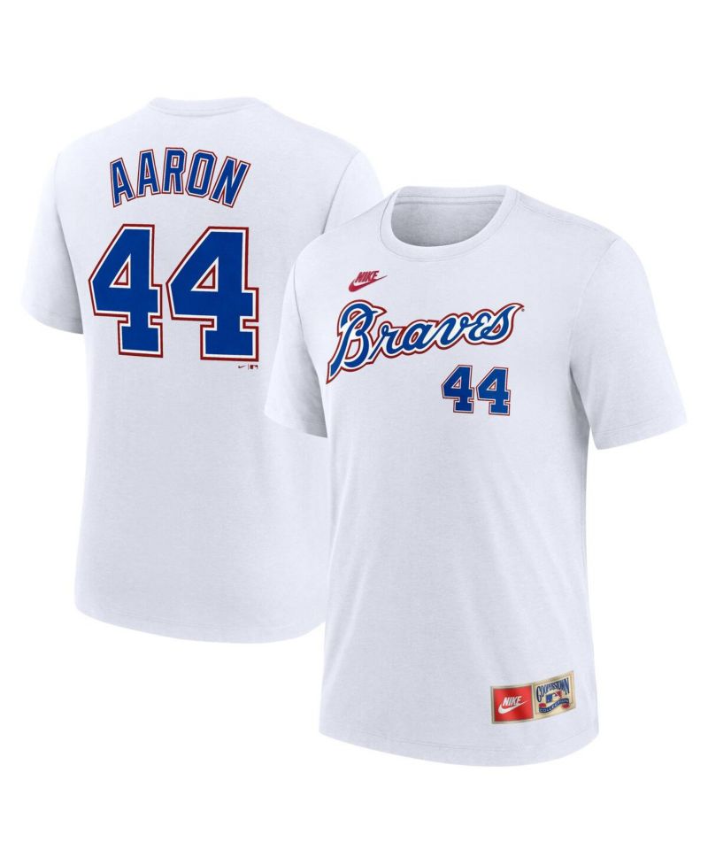 Men's Hank Aaron White Atlanta Braves Cooperstown Collection Tri-Blend Name & Number T-Shirt