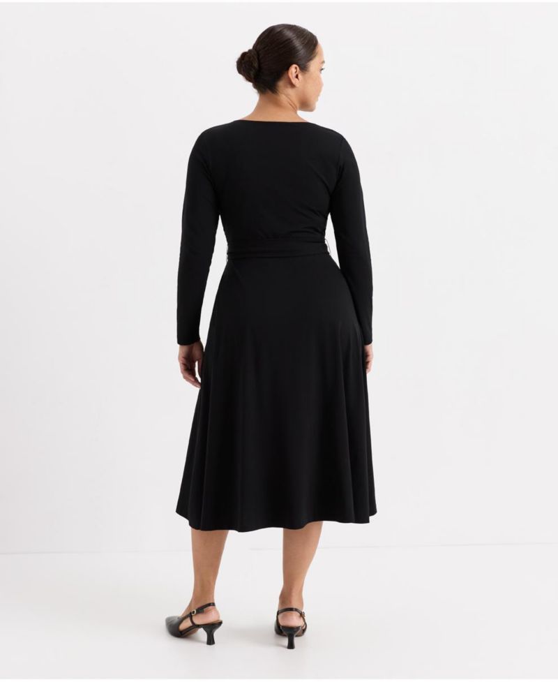 Women's Fit and Flare Wrap Long-Sleeve Dress