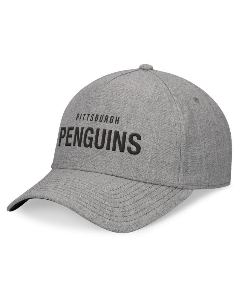 Men's Heather Gray Pittsburgh Penguins Elements A-Frame Leather Strapback Hat