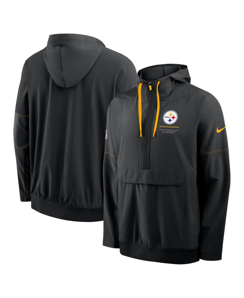 Men's Black Pittsburgh Steelers Sideline Logo Glory Anorak Half-Zip Hoodie