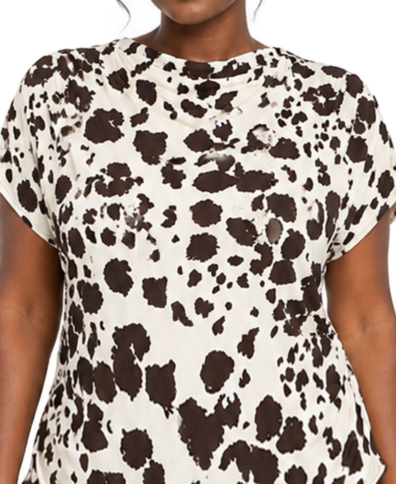 Plus Size Cow Print Draped Top