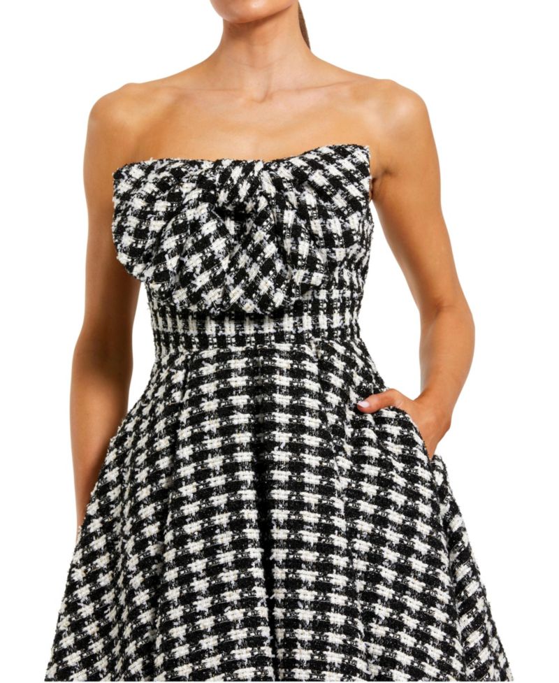 Women's Boucle Strapless Mini Dress With Bow