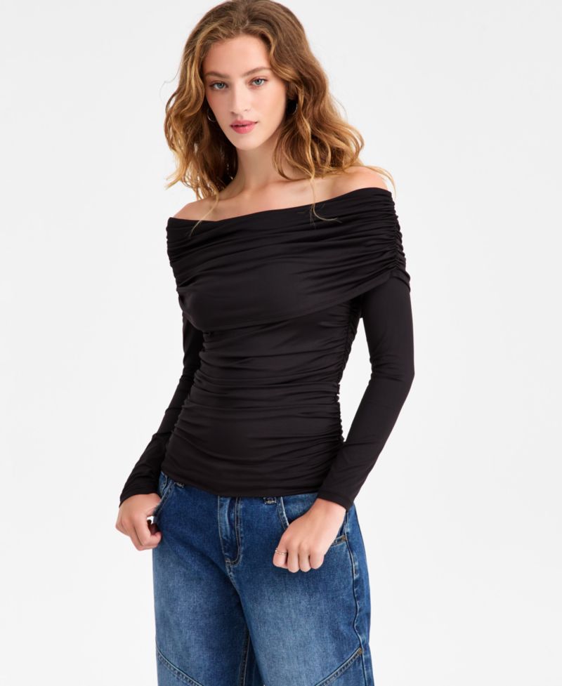Women's Off-The-Shoulder Ruched Knit Top