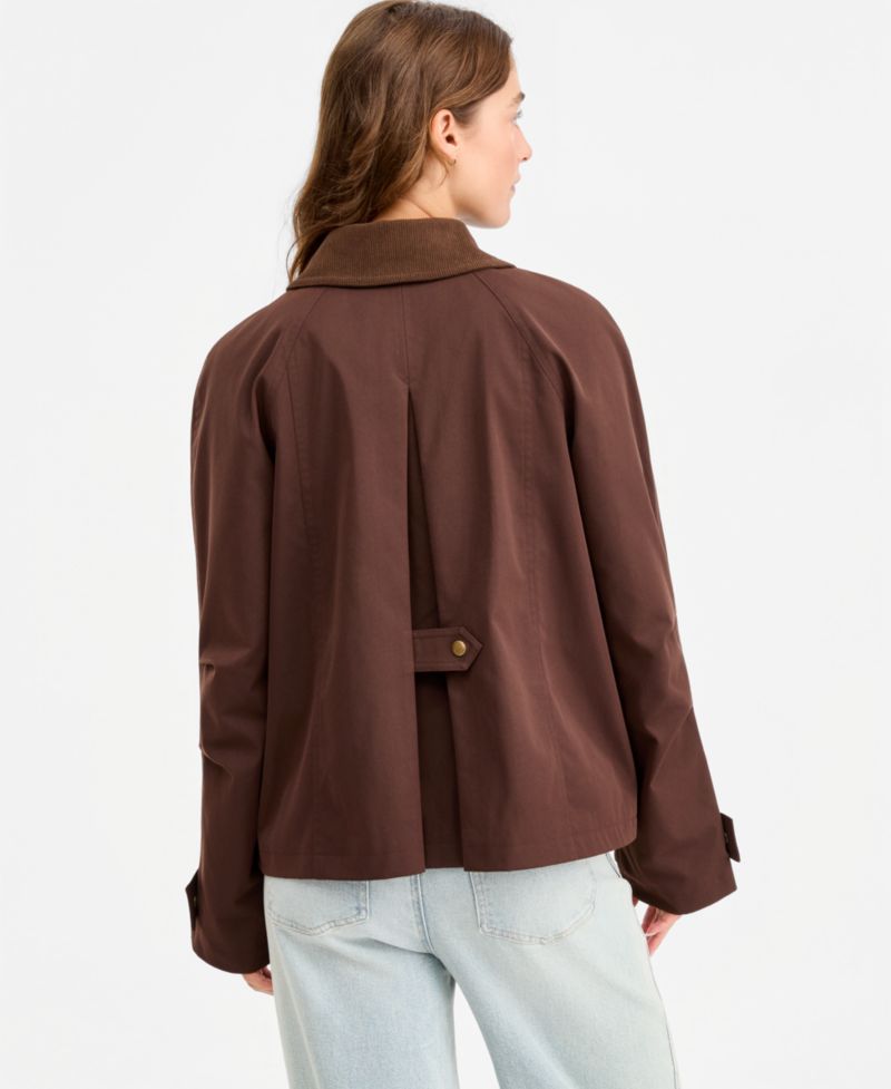Juniors' Contrast-Collar Snap-Front Barn Jacket