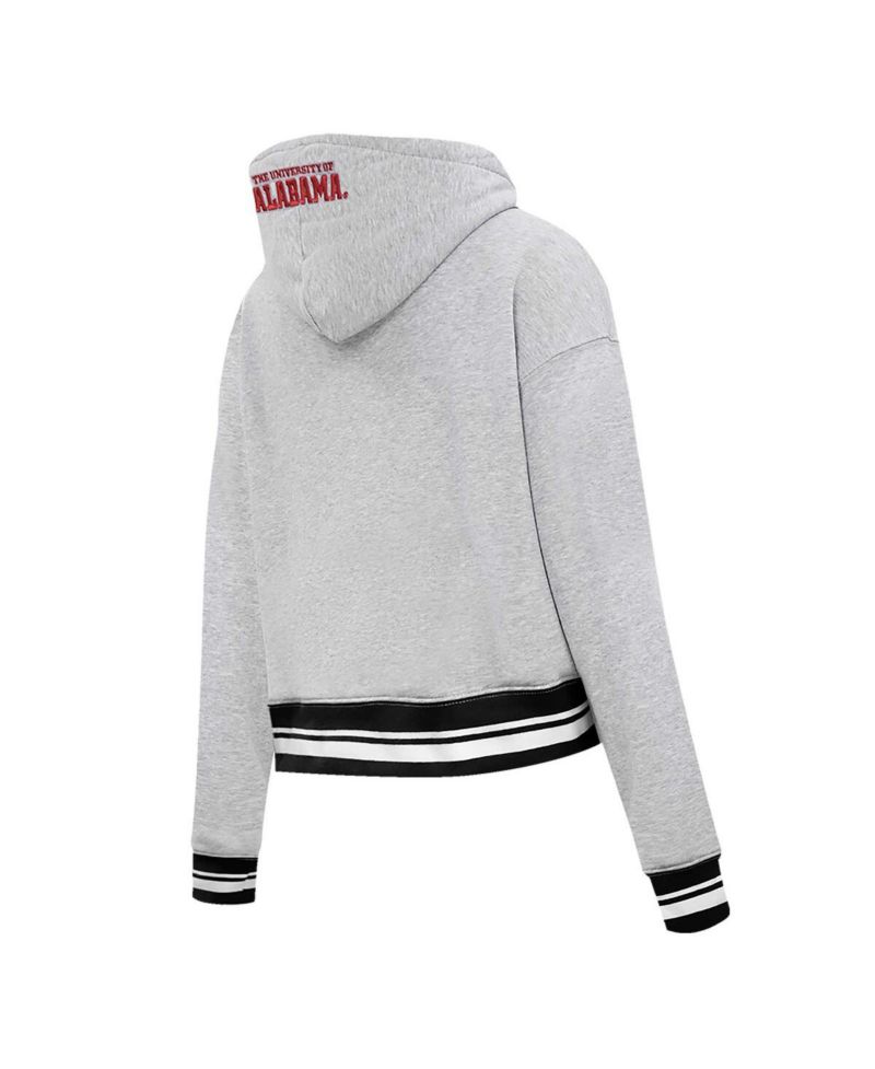 Women's Heather Gray Alabama Crimson Tide Script Tail Fleece Cropped Pullover Hoodie