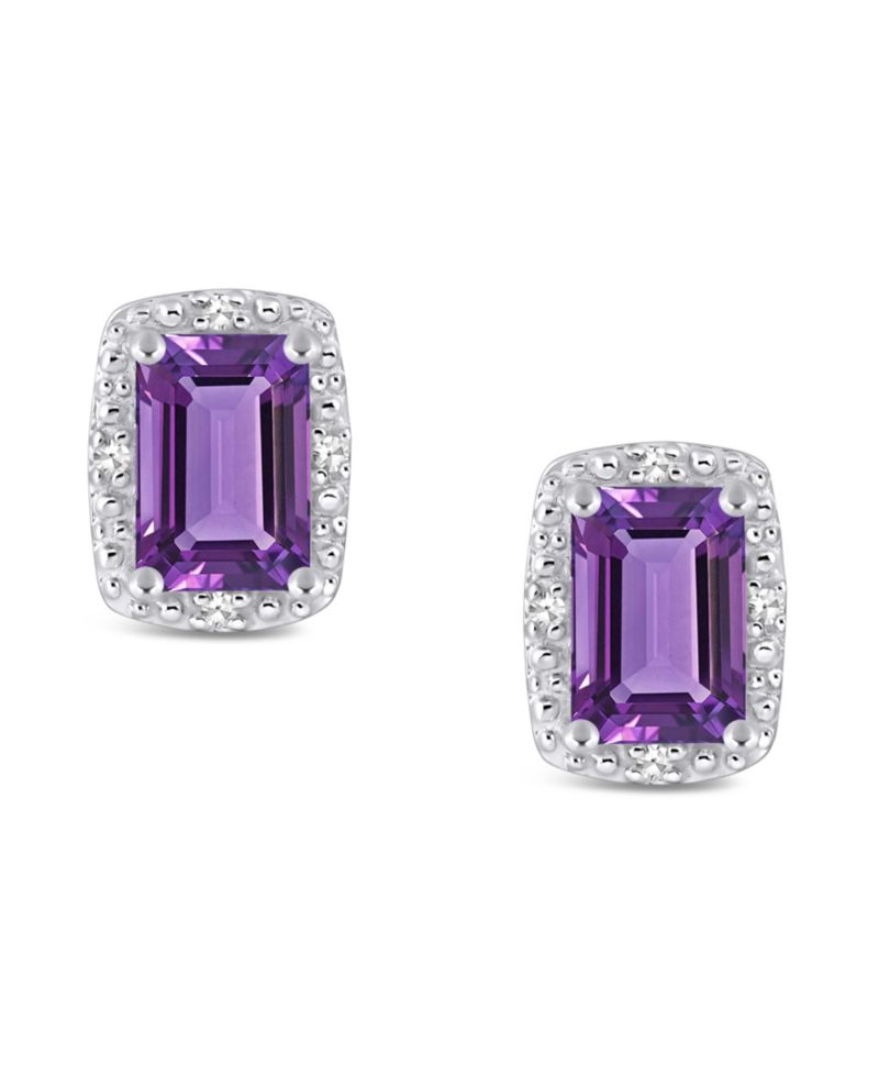 Gemstone and Diamond Accent Stud Earrings in Sterling Silver