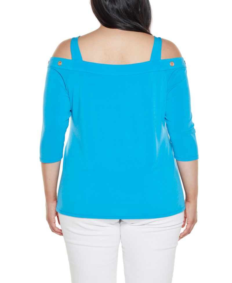 Plus Size Grommet-Trim Cold Shoulder Top