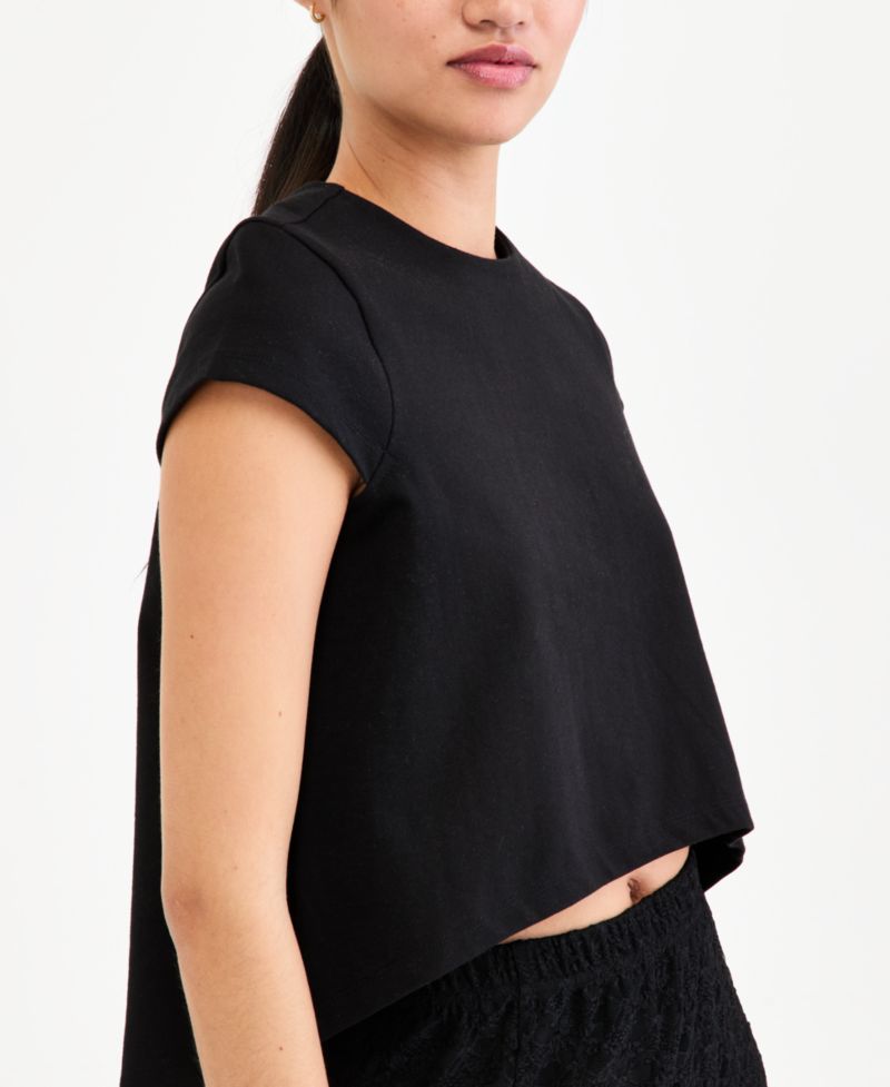 Women's High-Low Cotton Cap-Sleeve Top