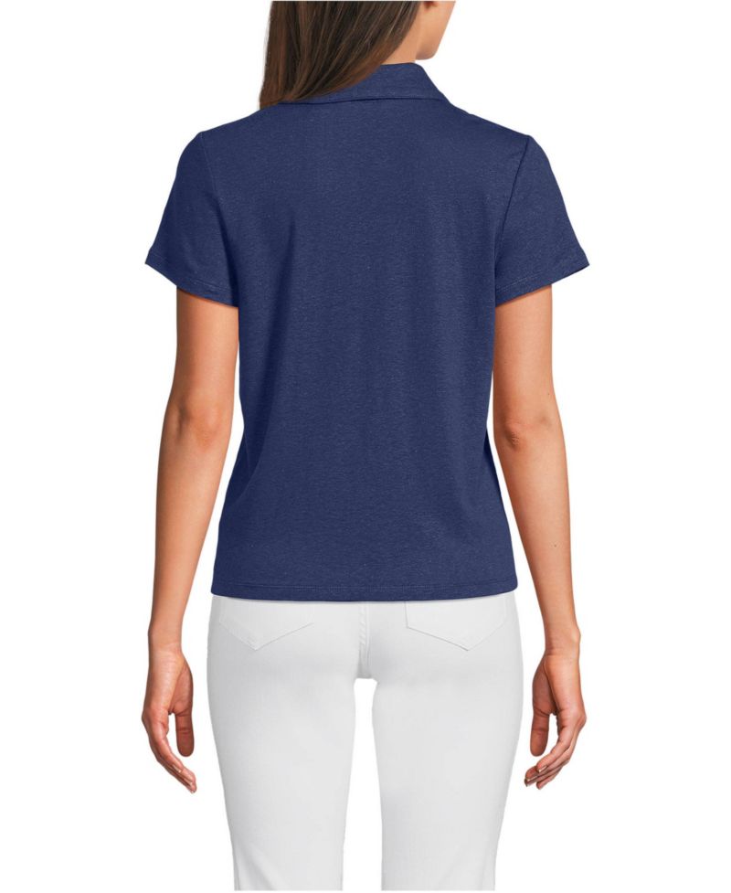Women's Linen Blend Short Sleeve Button Front Polo Top