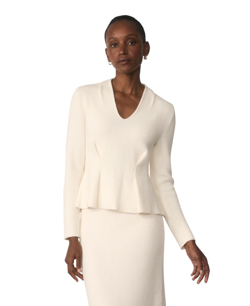 Women's Roveta Peplum V-Neck Long-Sleeve Cotton-Blend Top