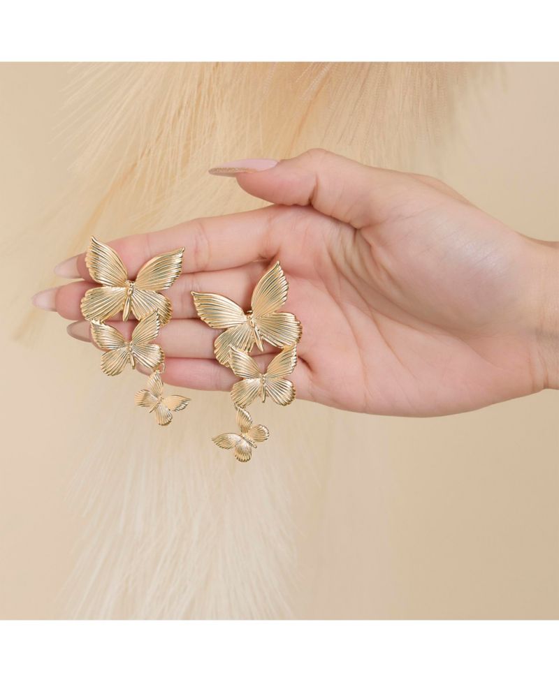 Cascading Butterfly Drop Earrings in -Tone