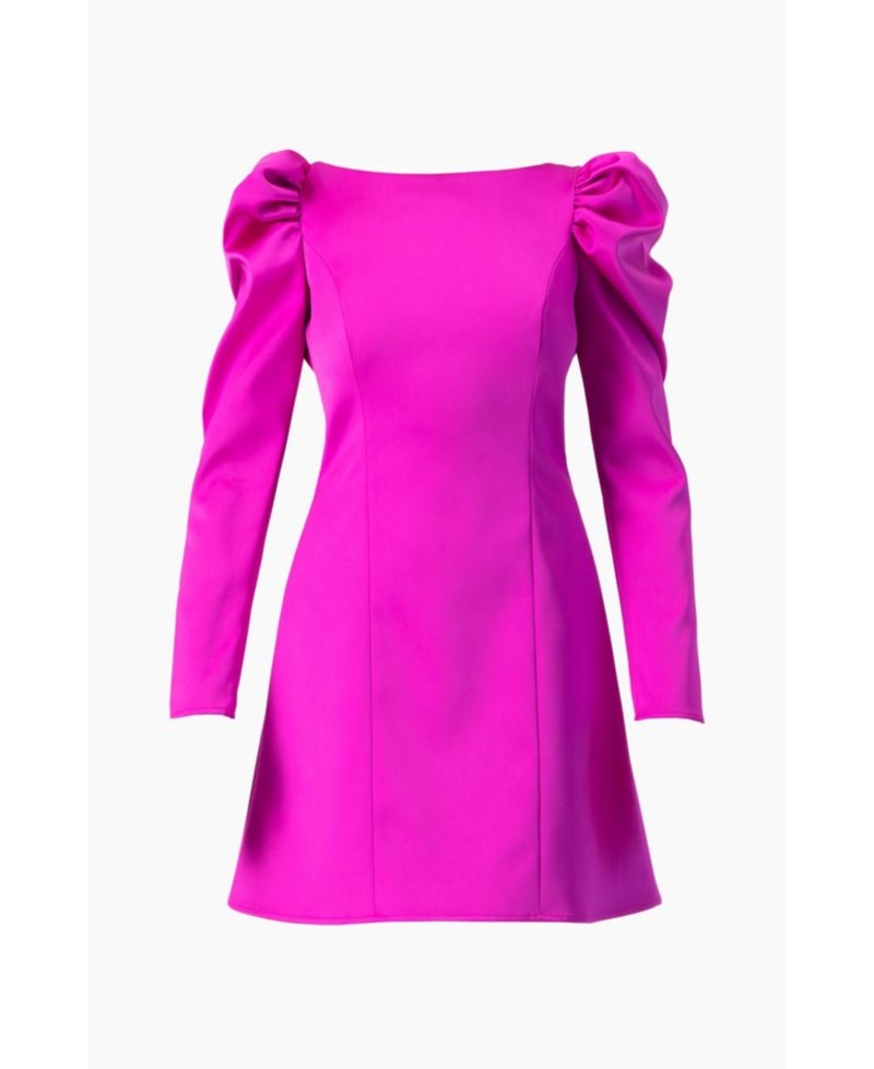 Women's Puff-Sleeve Open-Back Bow Mini Dress in Satin