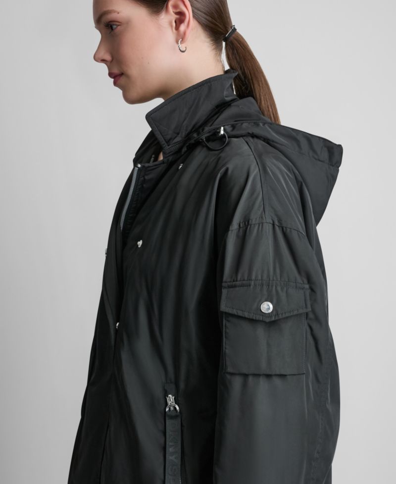 Women's Removable Hood Long Flight Quilted-Lined Jacket