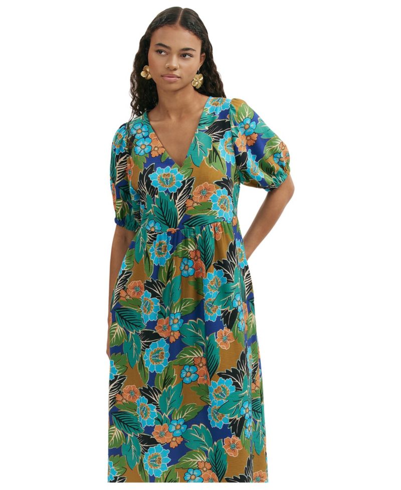 Women's Logan Floral-Print A-Line Short-Sleeve Midi Dress