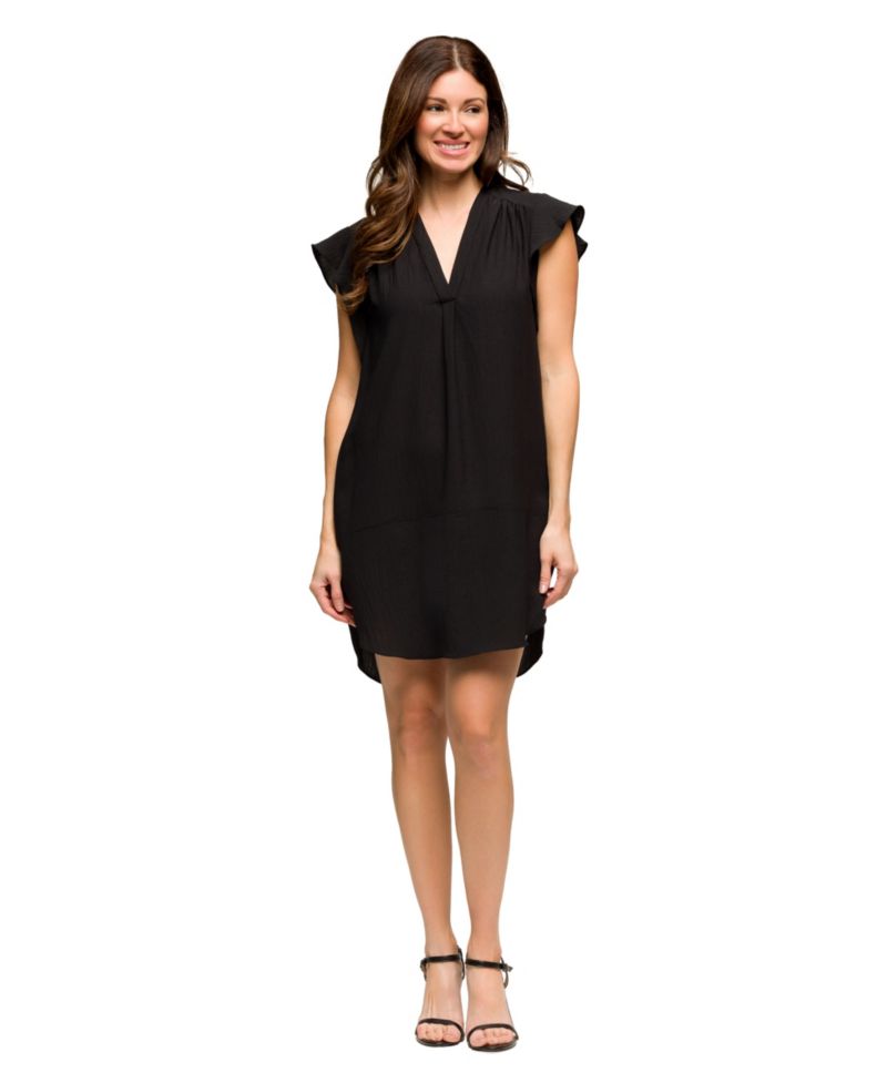 Women's V Neck Cap Sleeve Knee Length Pocket Dress