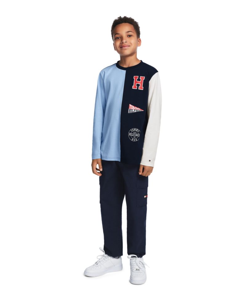 Boys' 8-20 Color-Block Logo Long-Sleeve T-Shirt