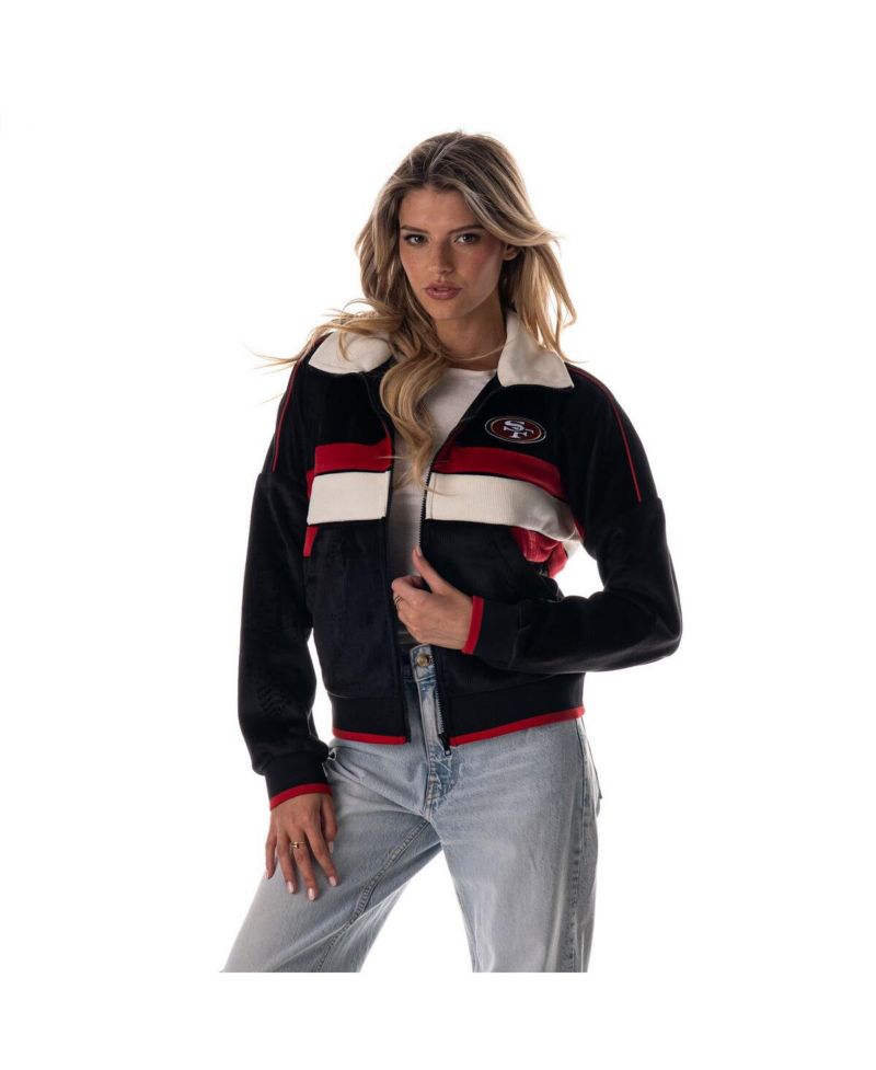 Women's Black San Francisco 49ers Cropped Corduroy Full-Zip Bomber Jacket
