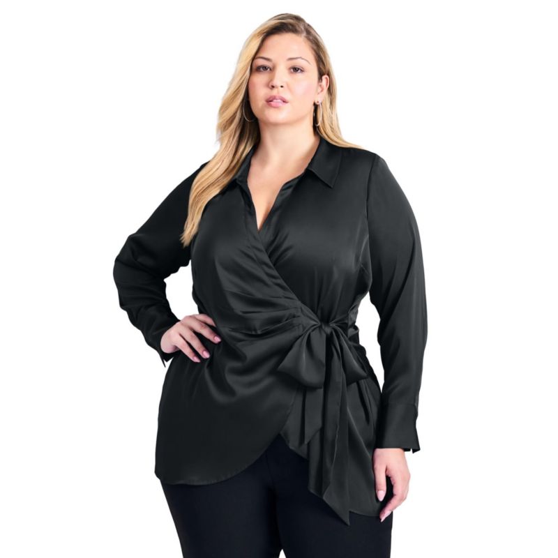 Women's Plus Size Goldi Satin Wrap Blouse