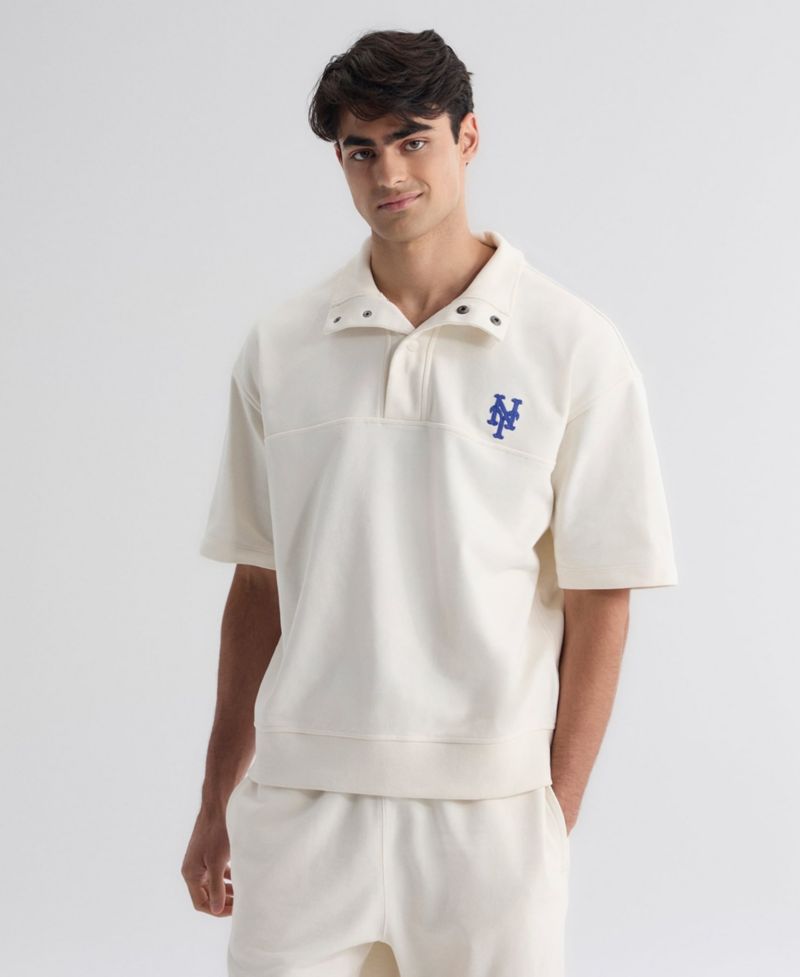 Men's New York Mets Iconic Mock-Neck Relaxed-Fit Short-Sleeve Pullover