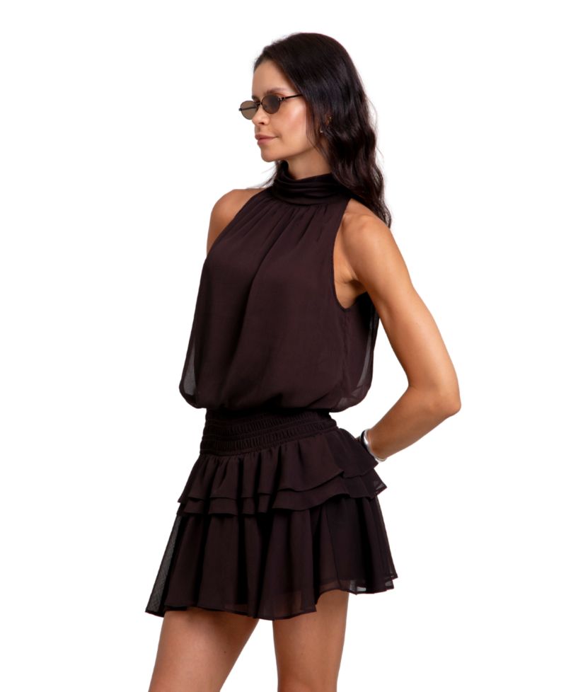 Women's Leah Halter Tiered-Ruffle Plisse Chiffon Mini Dress