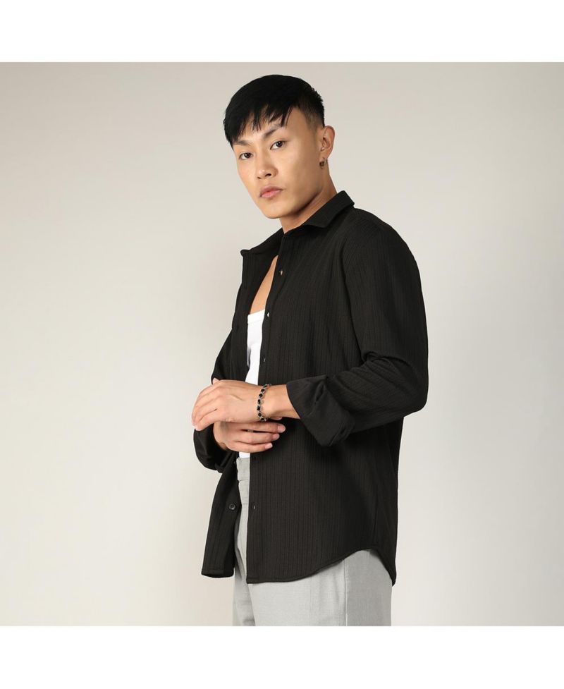 Men's Onyx Black Stripe-Creased Shirt
