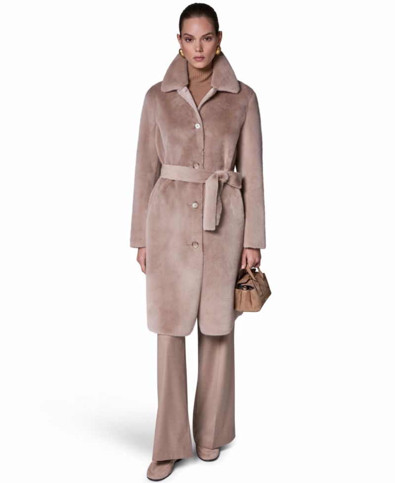Women's Belted Faux Fur Maxi-Length Coat