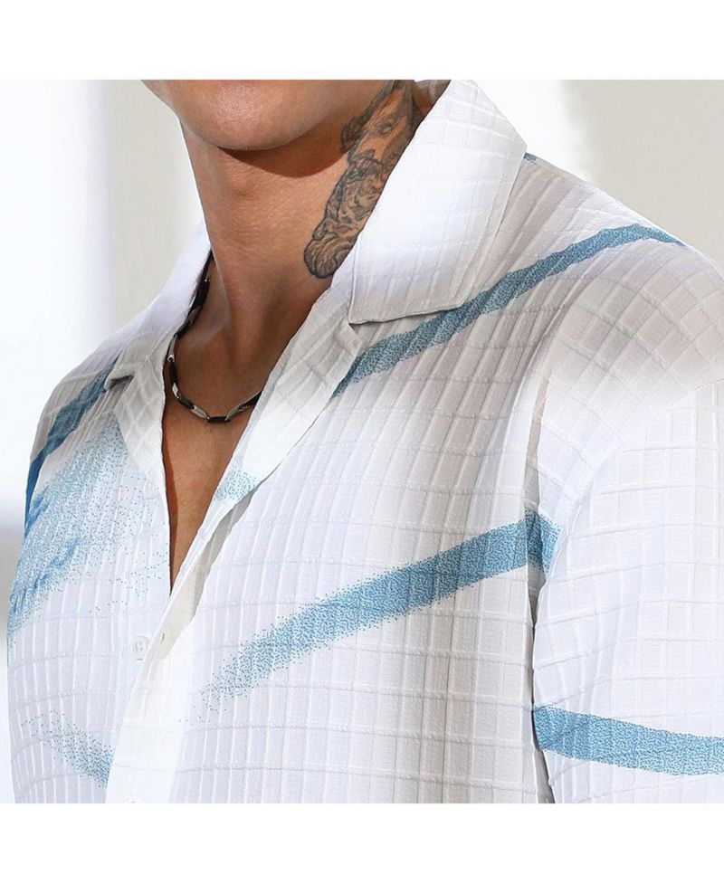 Men's Sky Blue & Chalk White Stroked Waffle Oversized Shirt