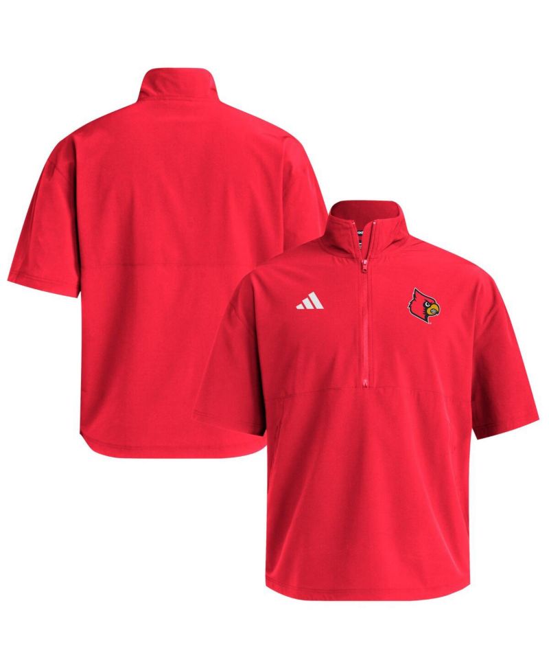 Men's Red Louisville Cardinals Woven Quarter-Zip Short Sleeve Pullover Hoodie
