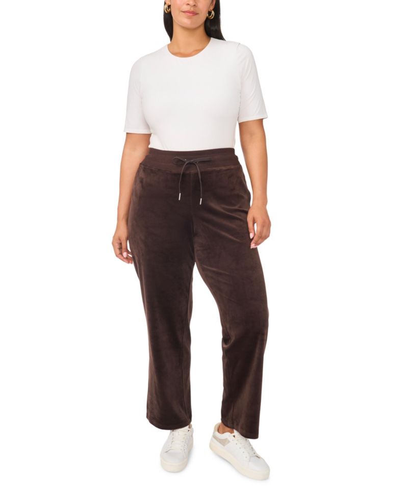 Plus Size Velour Drawstring-Waist Straight-Leg Pants