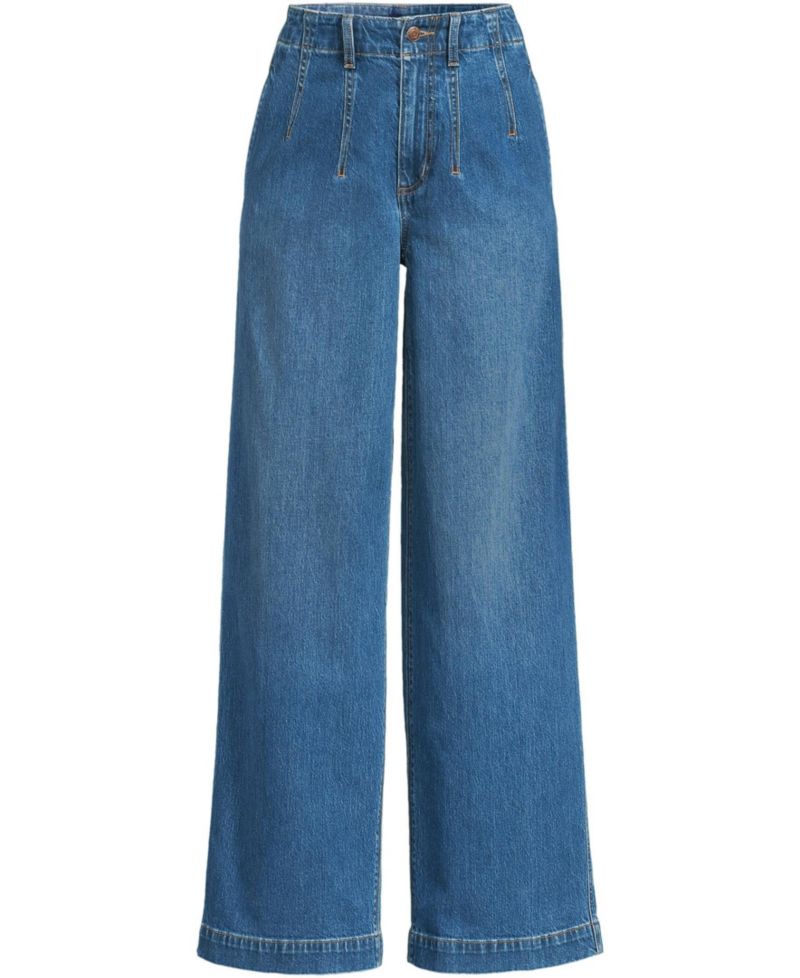 Women's Soft Denim High Rise Wide Leg Top Stitch Trousers
