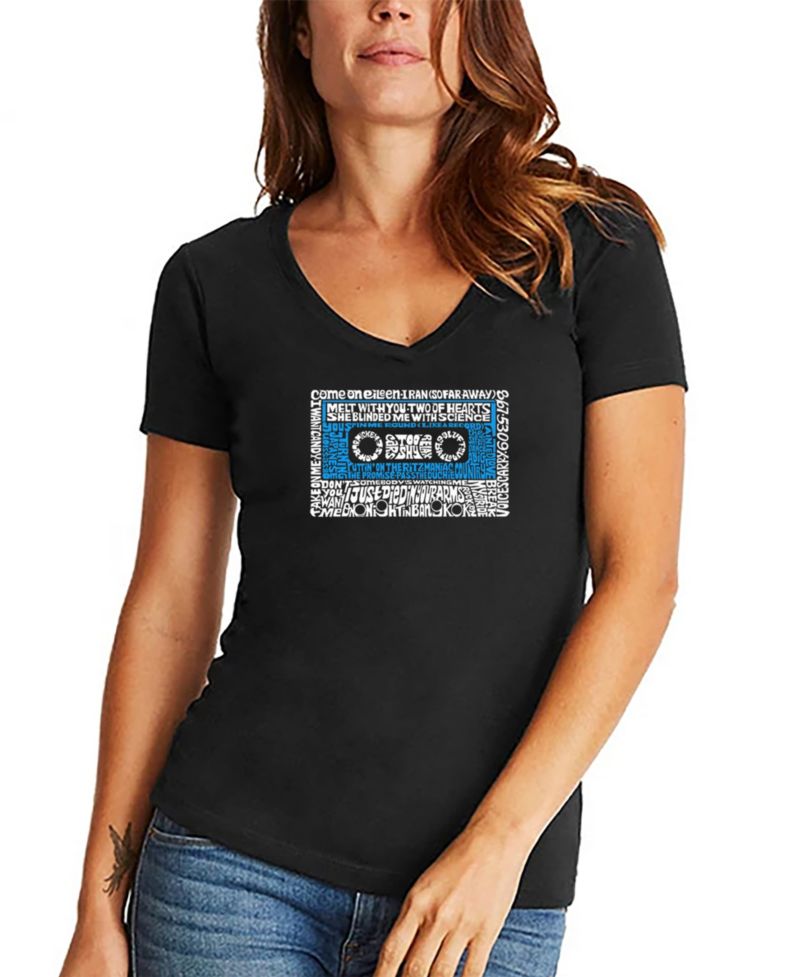 Women's 80s One Hit Wonders Word Art V-neck T-shirt