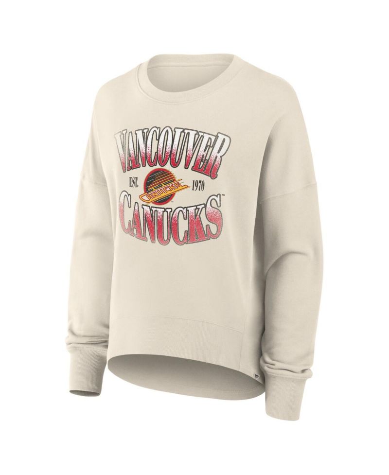 Women's Cream Vancouver Canucks Oversized Vintage Slice Pullover Sweatshirt