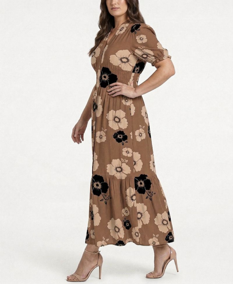 Plus Size Printed Split V-Neck Maxi Dress
