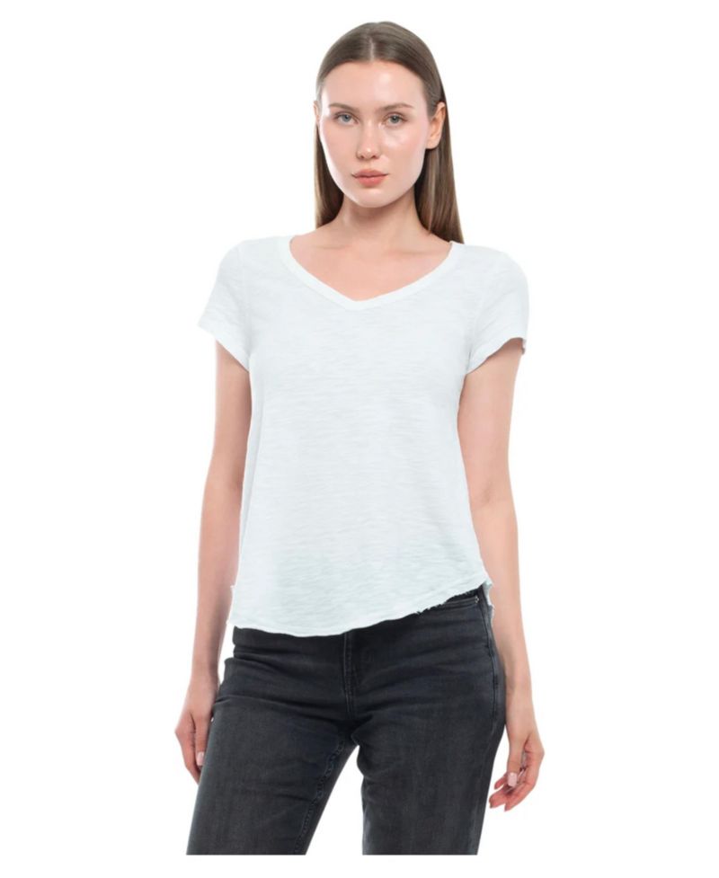 Women's Clothing Short Sleeve Shrunken V-Neck Shirttail Tee