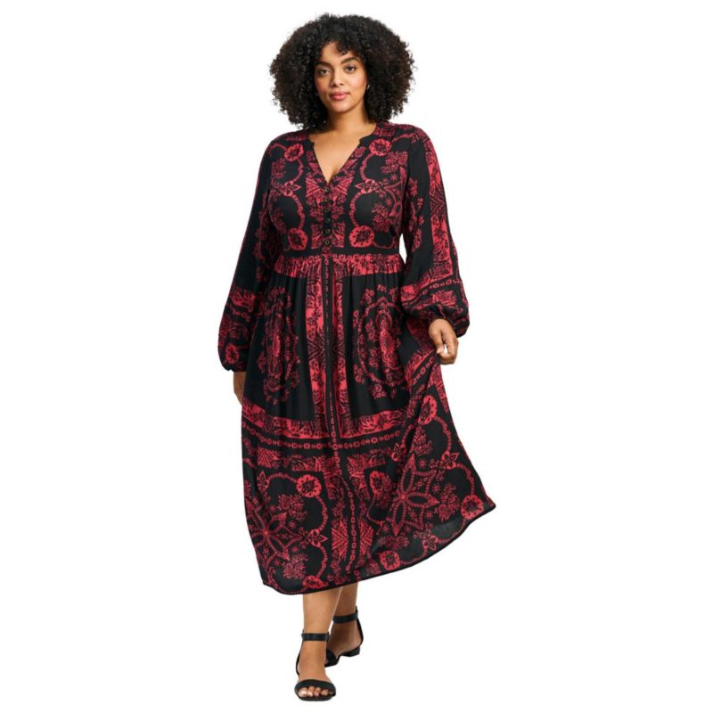 Women's Plus Size Eliana Scarf Placement Print Dress
