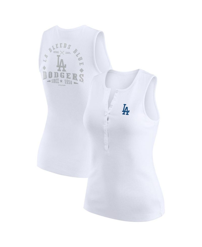Women's White Los Angeles Dodgers Rib-Knit Henley Tank Top